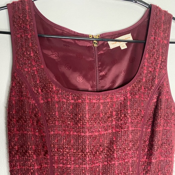 Tory Burch Burgundy Fit and Flare Tweed Dress - Picture 10 of 12